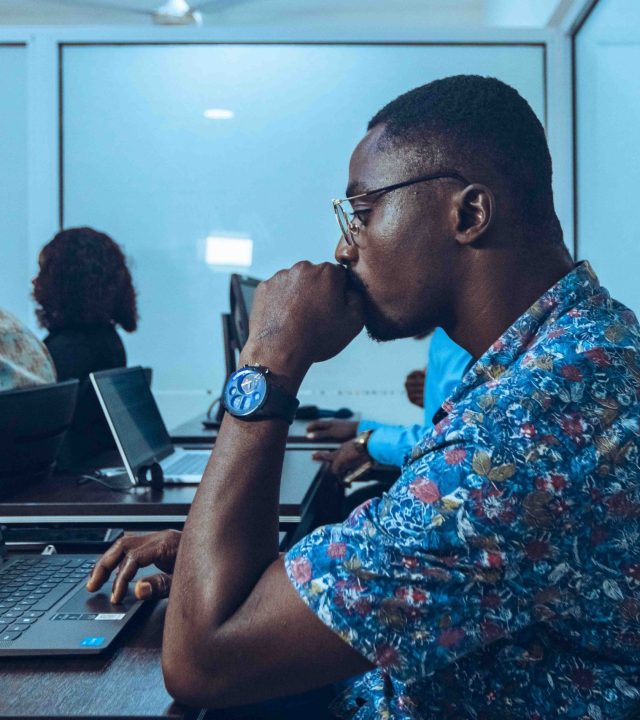 Students in an IT class learning coding and software development in Accra, Ghana.